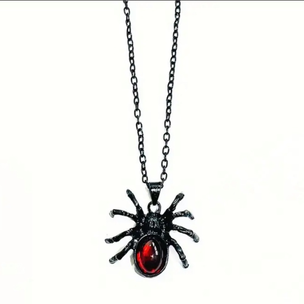 Black and Red Spider Pendant Necklace on 20” black chain Goth Halloween NEW NWT - Picture 7 of 7